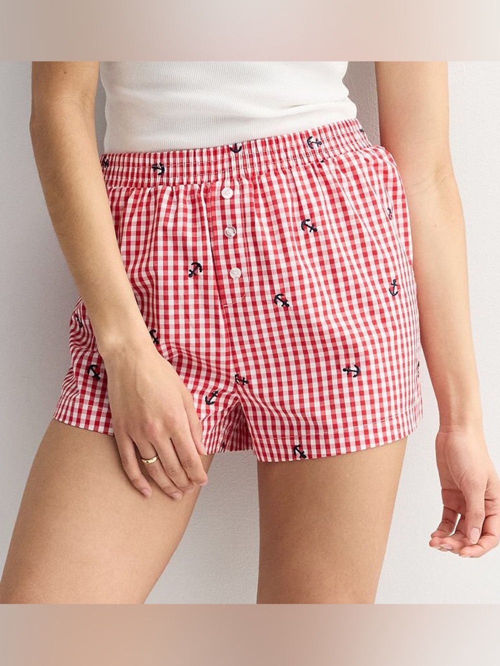 Threads of Luxx Juniors XL Red Gingham Anchor Embroidered Shorts NWT Cotton.